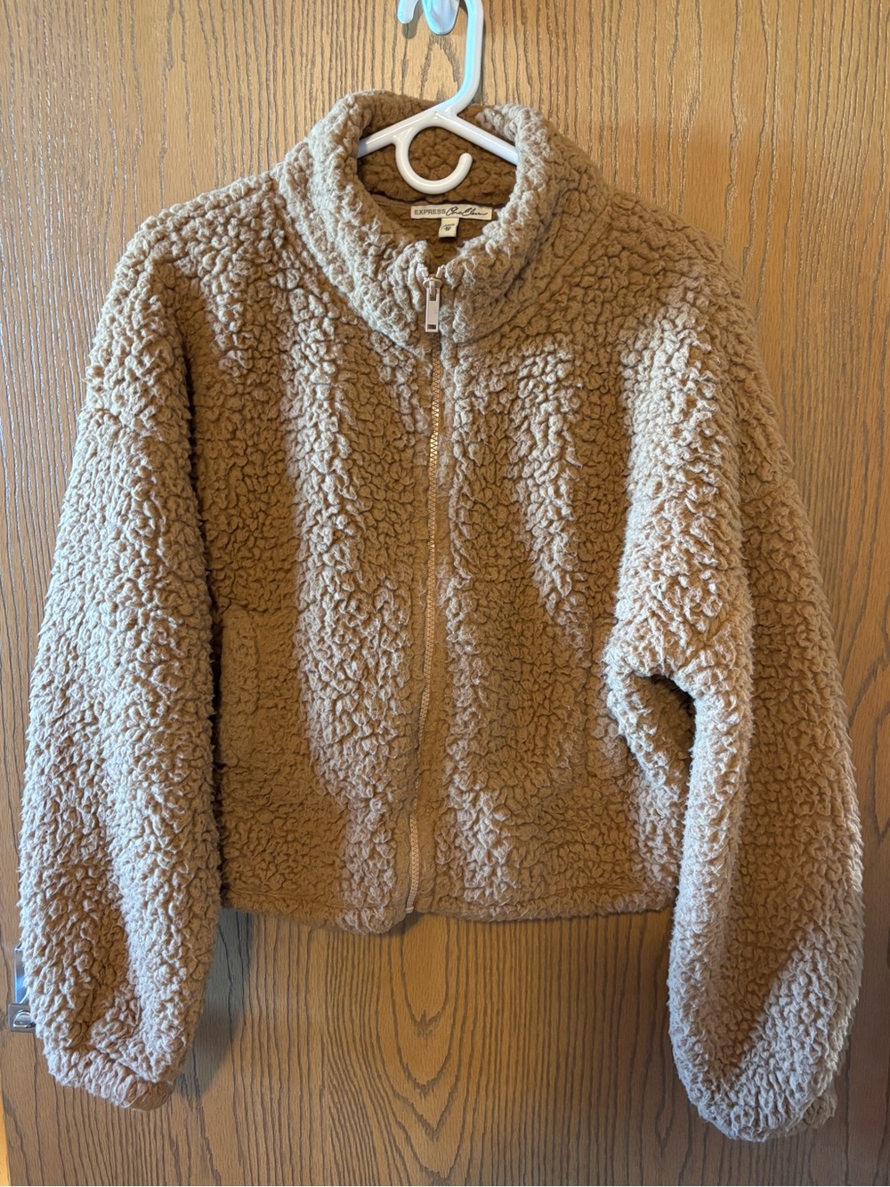 Cozy Taupe Sherpa Zip-Up Jacket